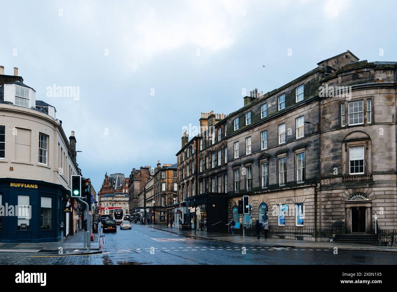 Edinburgh, UK - December 2023: Cityscape of Edinburgh a rainy day. Stock Photo