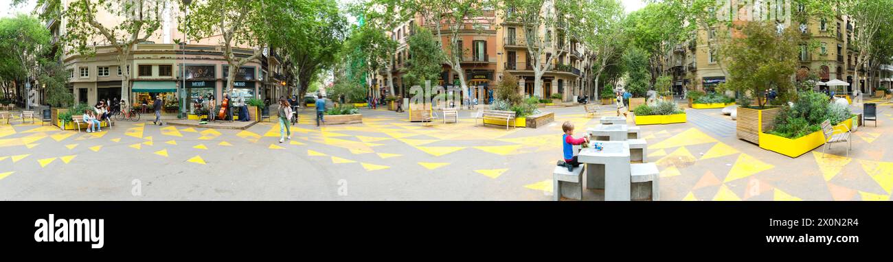 Superblock oder Superilla im Viertel Sant Antoni, für Autos stark eingeschränkter Bereich der Stadt in Barcelona, Spanien Barcelona Katalonien Spanien Stock Photo