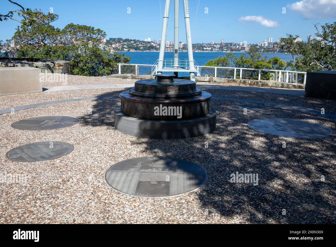 Royal Australian Navy memorial at Bradleys Head precinct in Mosman on the lower north shore, commemorates those service personnel and naval vessels Stock Photo