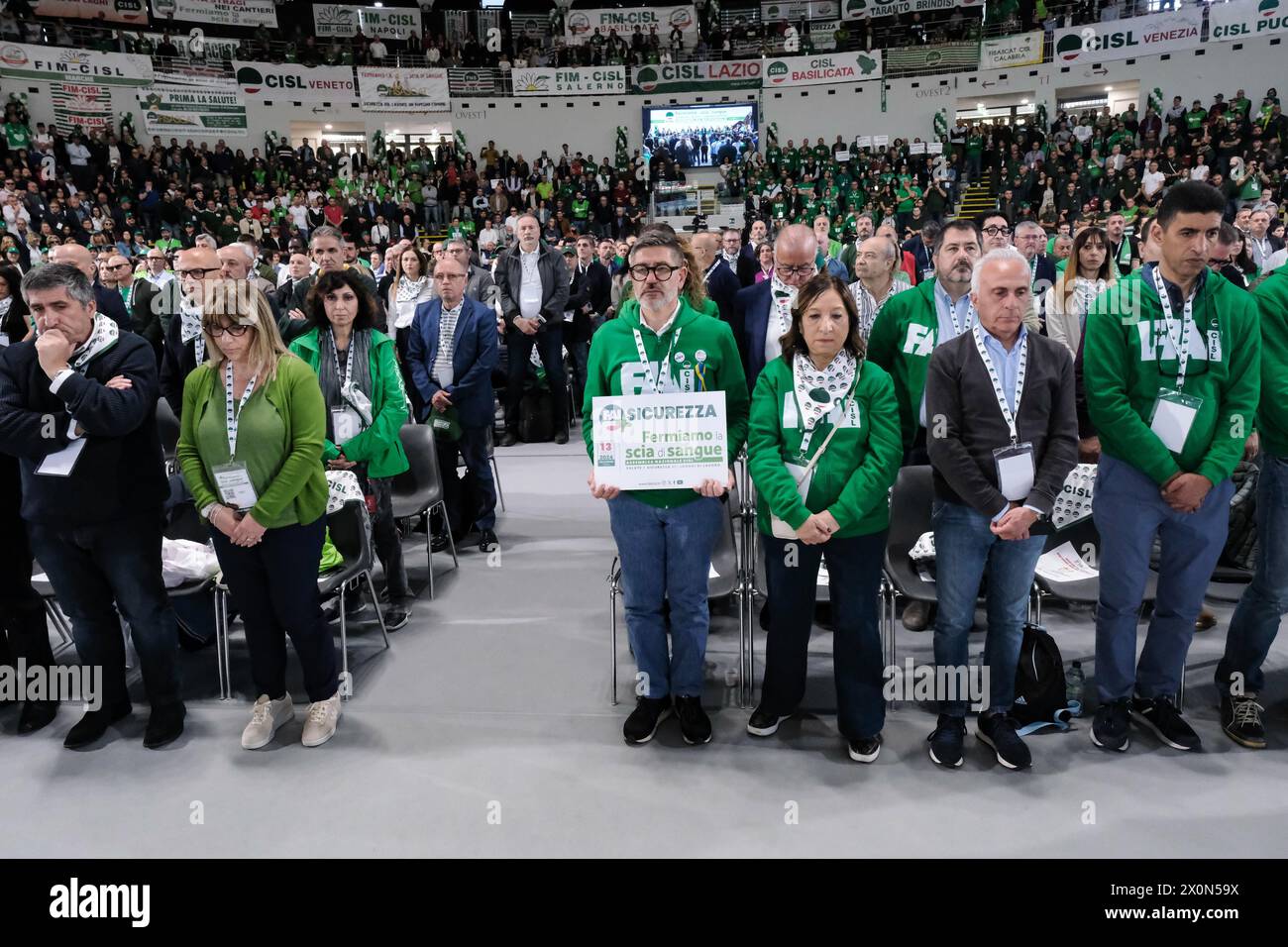 Roma, Italia. 13th Apr, 2024. Assemblea Nazionale CISL sul tema della salute e sicurezza nei luoghi di lavoro svoltasi a Roma, Sabato, 13 Aprile 2024 (foto Mauro Scrobogna/LaPresse) CISL National Assembly on the topic of health and safety in the workplace held in Rome, Saturday, April 13, 2024 (foto by Mauro Scrobogna/LaPresse) Credit: LaPresse/Alamy Live News Stock Photo