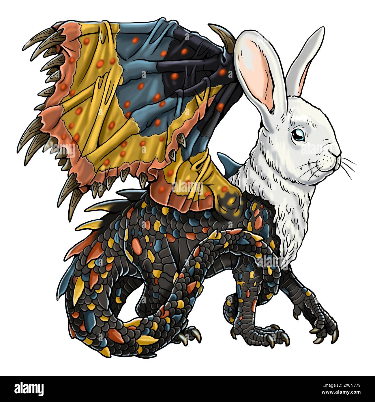 Animal muntant: Dragon with the hare's head. Fantasy creature. Stock Photo