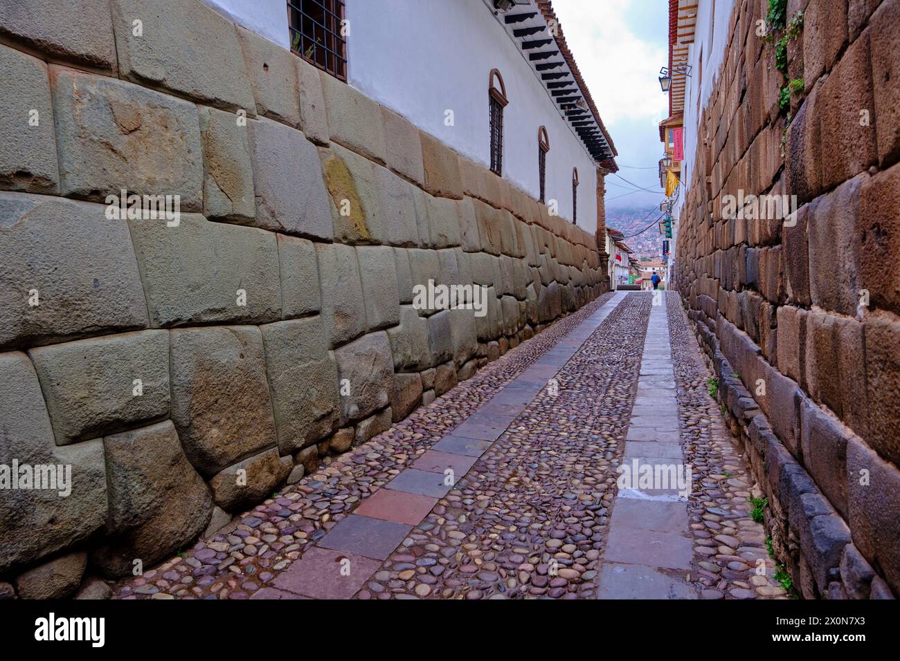 Peru, province of Cuzco, Cuzco, listed as a UNESCO World Heritage Site, Calle Hatun Rumiyoc, fragment of wall of the ancient Inca city Stock Photo