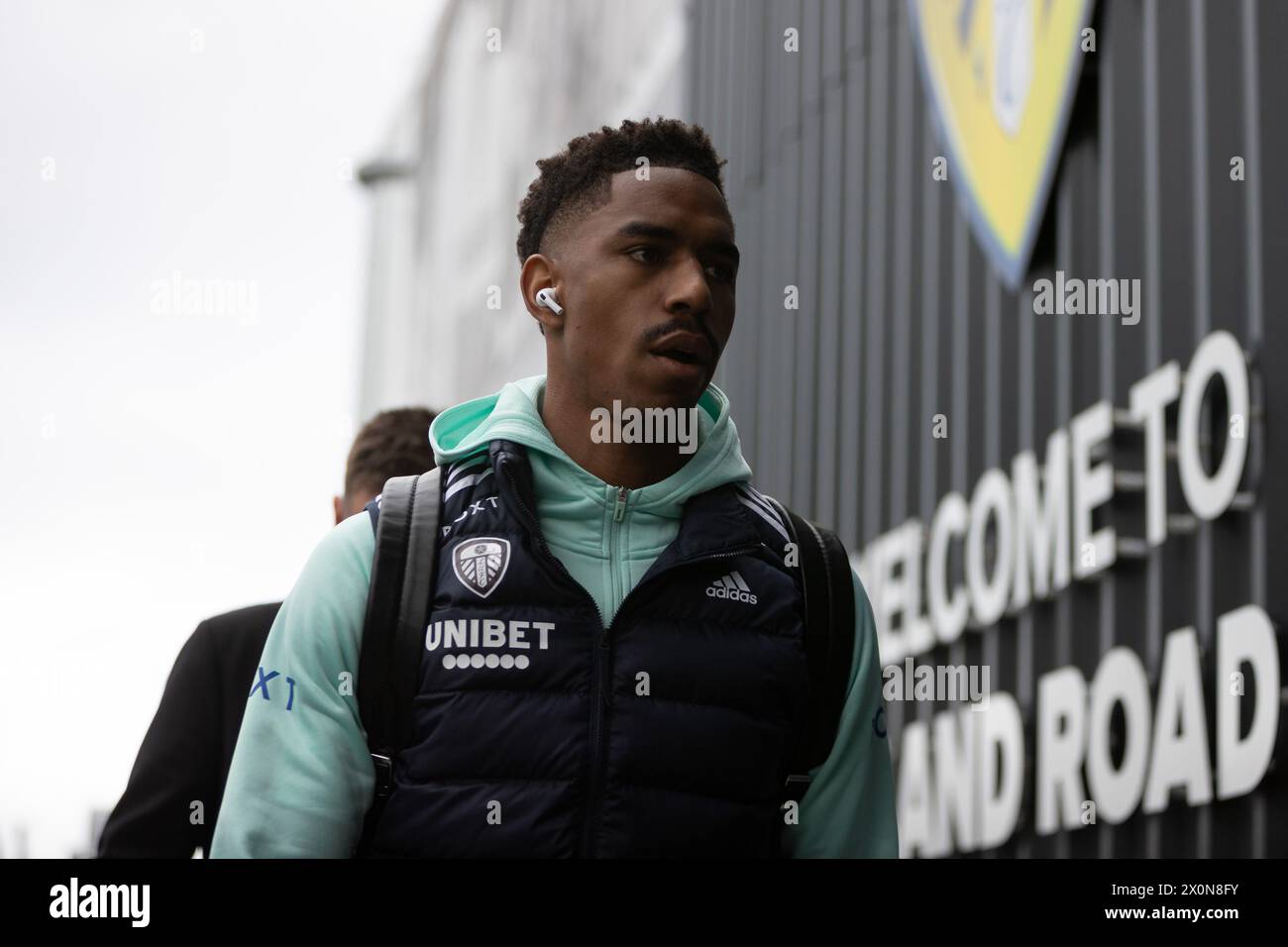 Junior Firpo (Leeds United) arriving before the SkyBet Championship match between Leeds United and Blackburn Rovers at Elland Road, Leeds on Saturday 13th April 2024. (Photo: Pat Scaasi | MI News) Credit: MI News & Sport /Alamy Live News Stock Photo