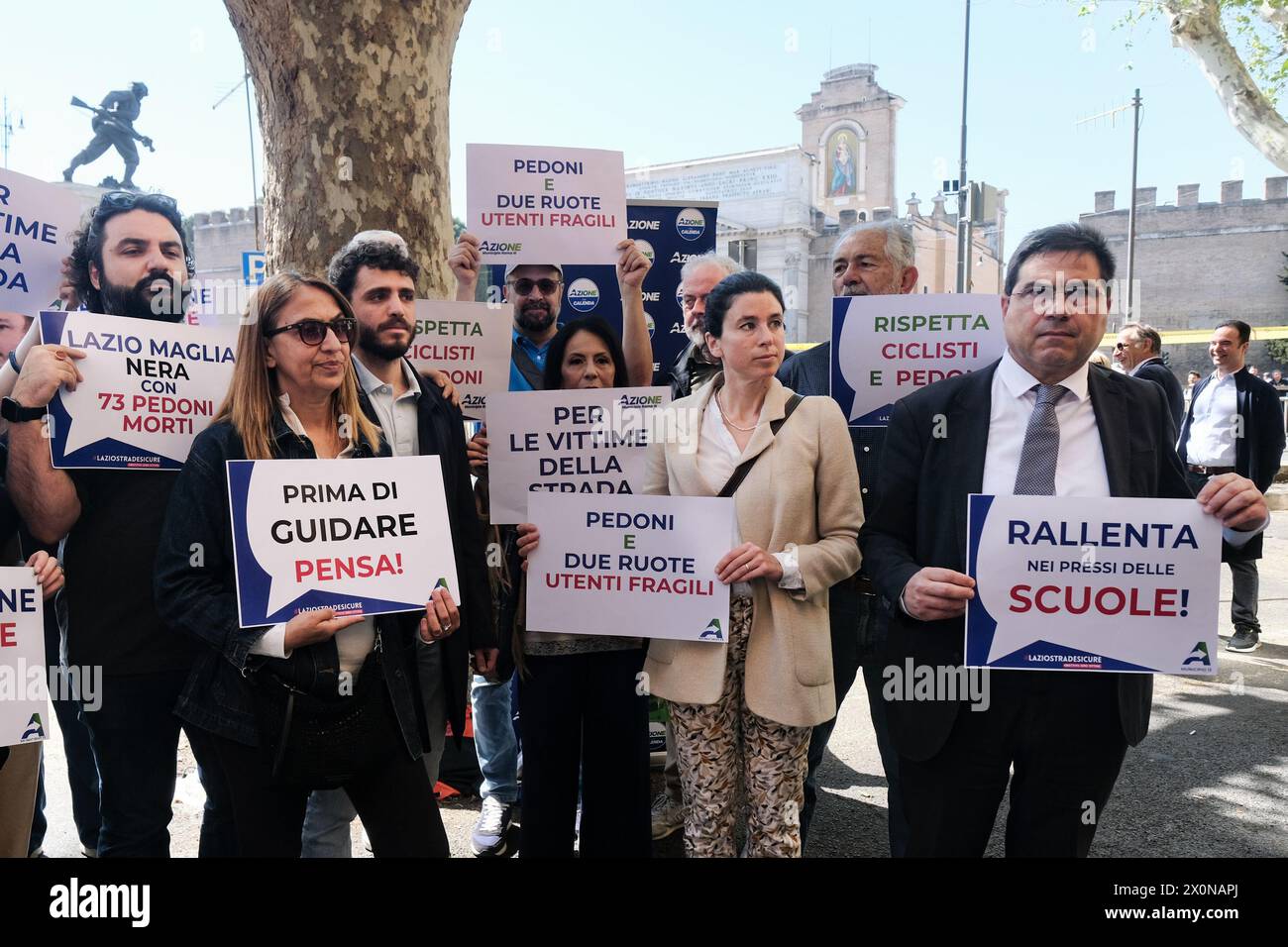 la deputata Giulia Pastorella, il Consigliere regionale e promotore della proposta di legge Lazio Strade Sicure, Alessio D'Amato in occasione del sit in di protesta, organizzato da Azione contro la nuova riforma del codice della Strada davanti alla sede del ministero delle Infrastrutture e dei trasporti a Roma, Sabato, 13 Aprile 2024 (foto Mauro Scrobogna/LaPresse) the deputy Giulia Pastorella, the regional councilor and promoter of the Lazio Safe Roads law proposal, Alessio D'Amato on the occasion of the sit-in protest, organized by Action against the new reform of the Highway Code in f Stock Photo