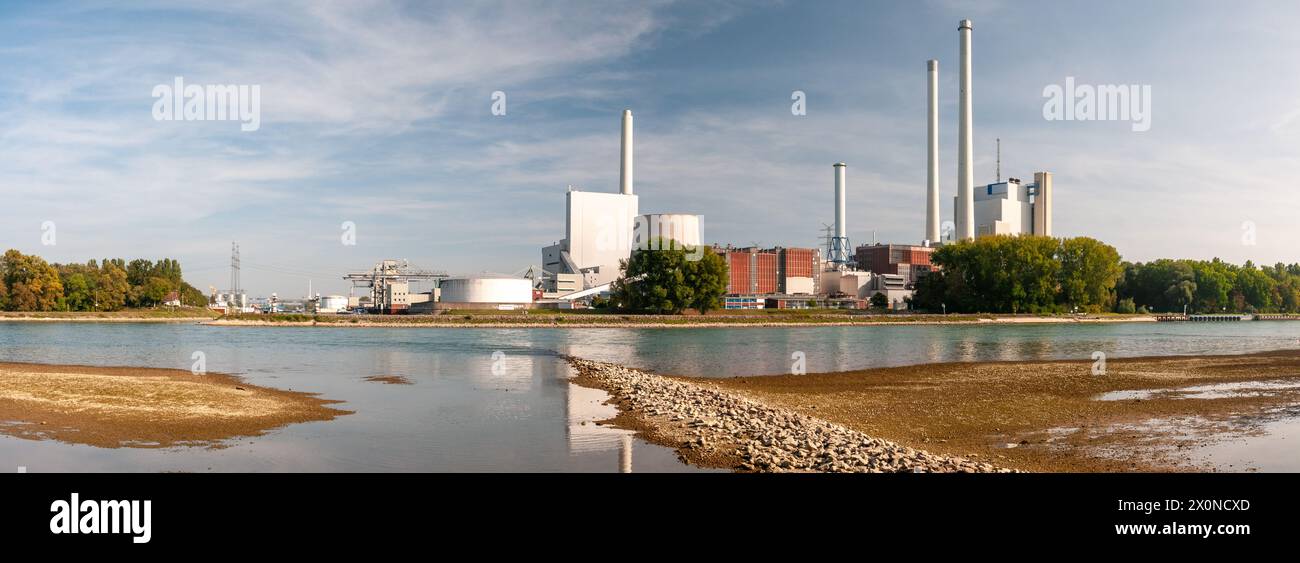 View to the Rhine port steam power plant and the entrance to the Rhine port in Karlsruhe Stock Photo