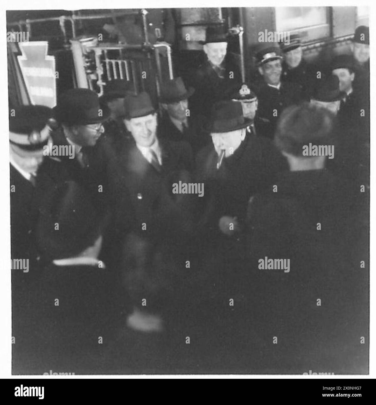 MR. WINSTON CHURCHILL IN CANADA - The Prime Minister, Mr. Winston Churchill among the crews on his arrival at Union Station, Ottawa. Photographic negative , British Army Stock Photo