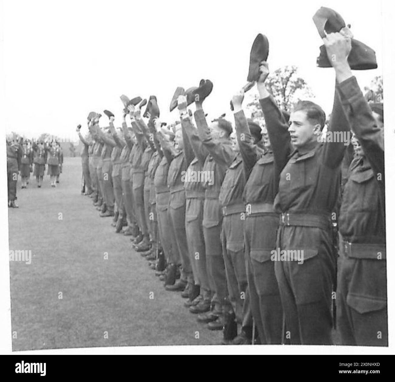 Troops Cheering Photographic negative showing British Army troops cheering General Sir ...