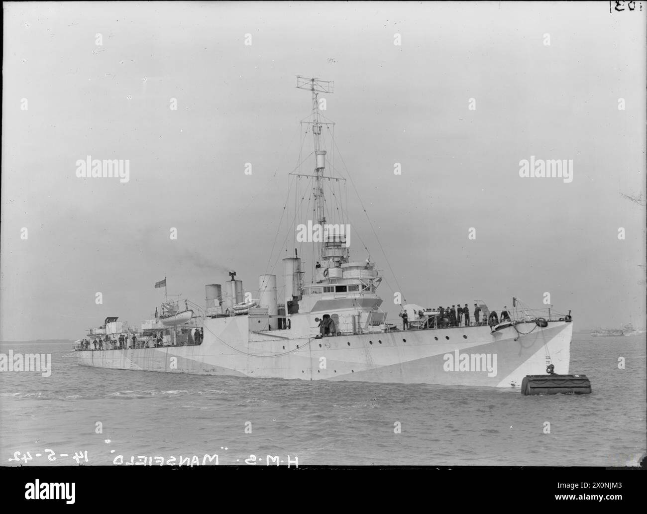 HMS MANSFIELD - Secured to a buoy in the Medway MANSFIELD (ex USS EVANS ...