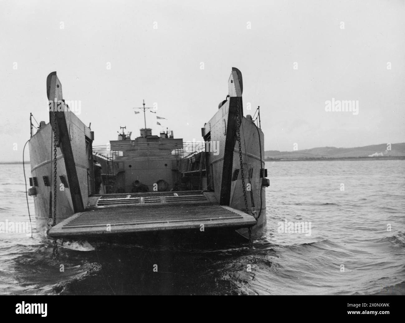 Landing Craft Tank (LCT 3) shown head-on with ramp lowered for landing ...