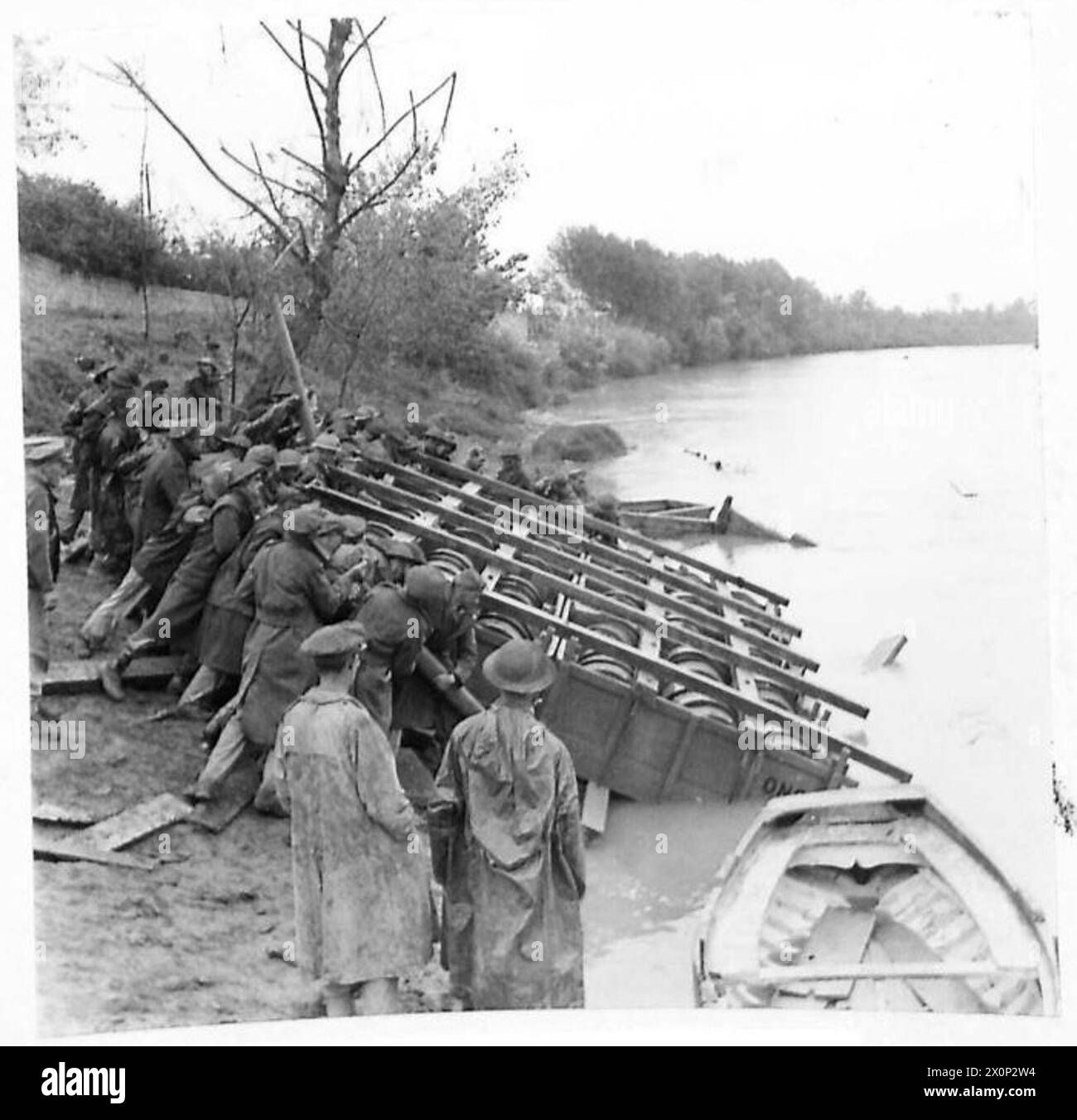 Push Raft Royal Engineers of the Fifth Army push a raft into the Volturno River ...