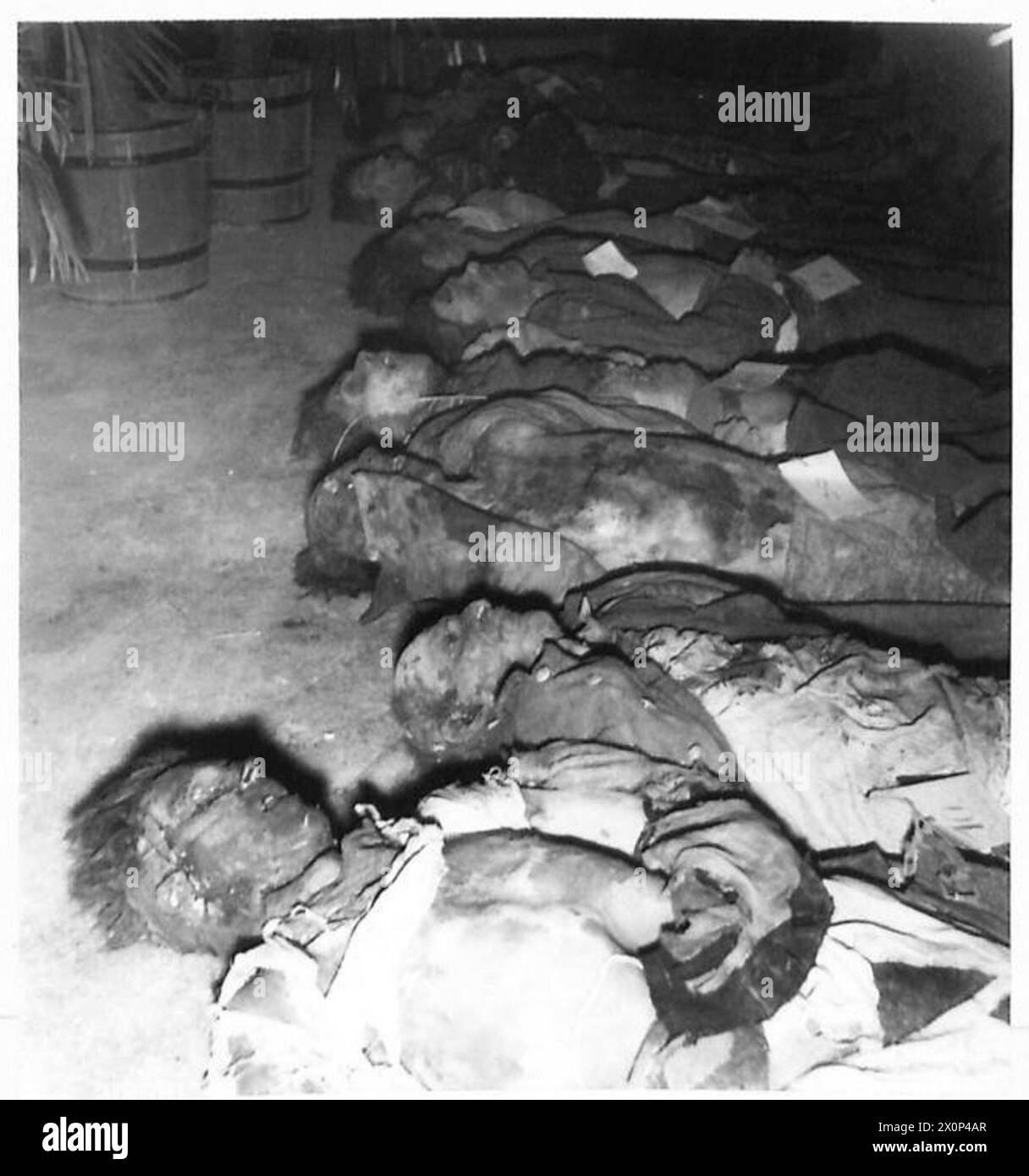 YUGOSLAVIA : ANOTHER ATROCITY UNCOVERED - Men of all ages murdered by the collaborators. Photographic negative , British Army Stock Photo