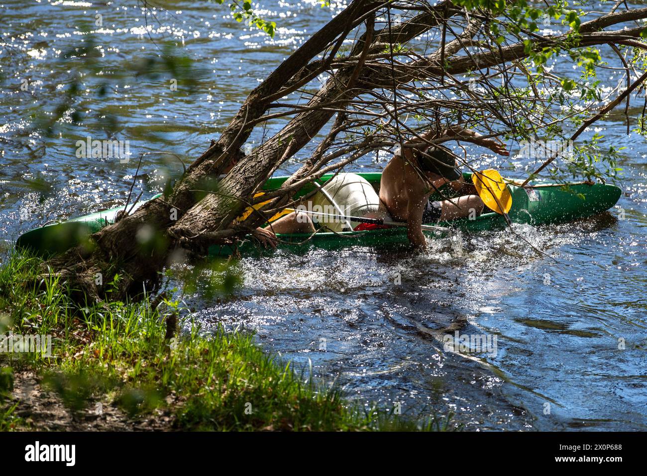 Cesky Krumlov, Czech Republic. 13th Apr, 2024. The traditional unlocking of the Vltava river in Cesky Krumlov, Czech Republic, April 13, 2024. Credit: Vaclav Pancer/CTK Photo/Alamy Live News Stock Photo