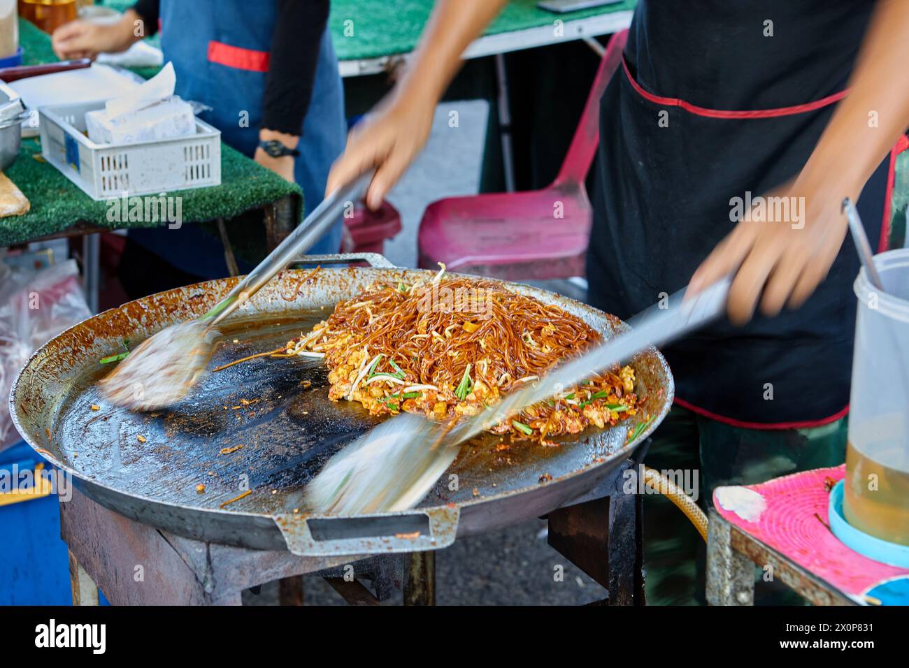 Pad Thai in cooking pan Stock Photo
