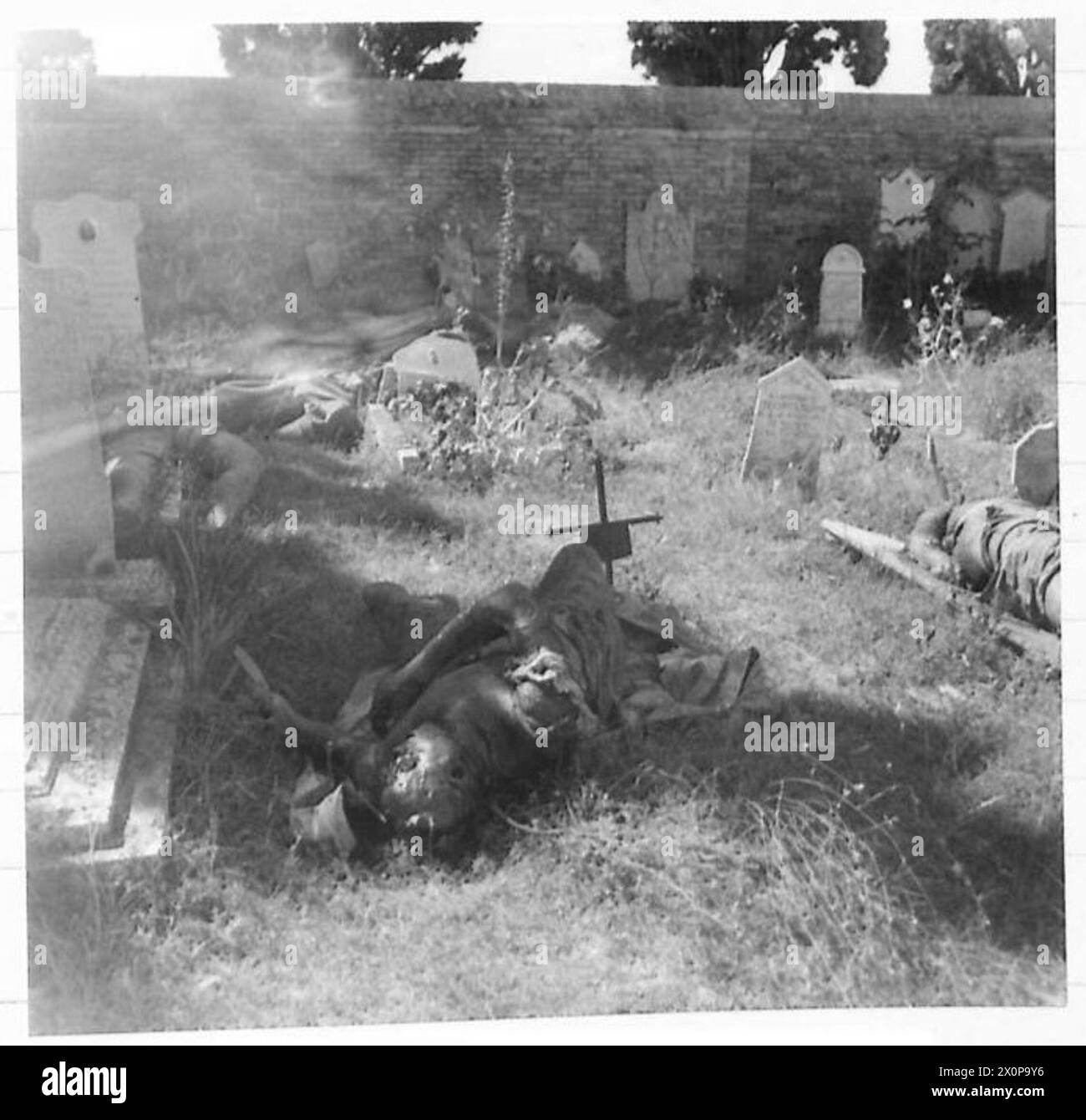 German troops are caught by shellfire during the advance of the British Eighth Army along the Gothic Line. The photograph documents battlefield conditions, artillery operations, and frontline engagement. Stock Photo