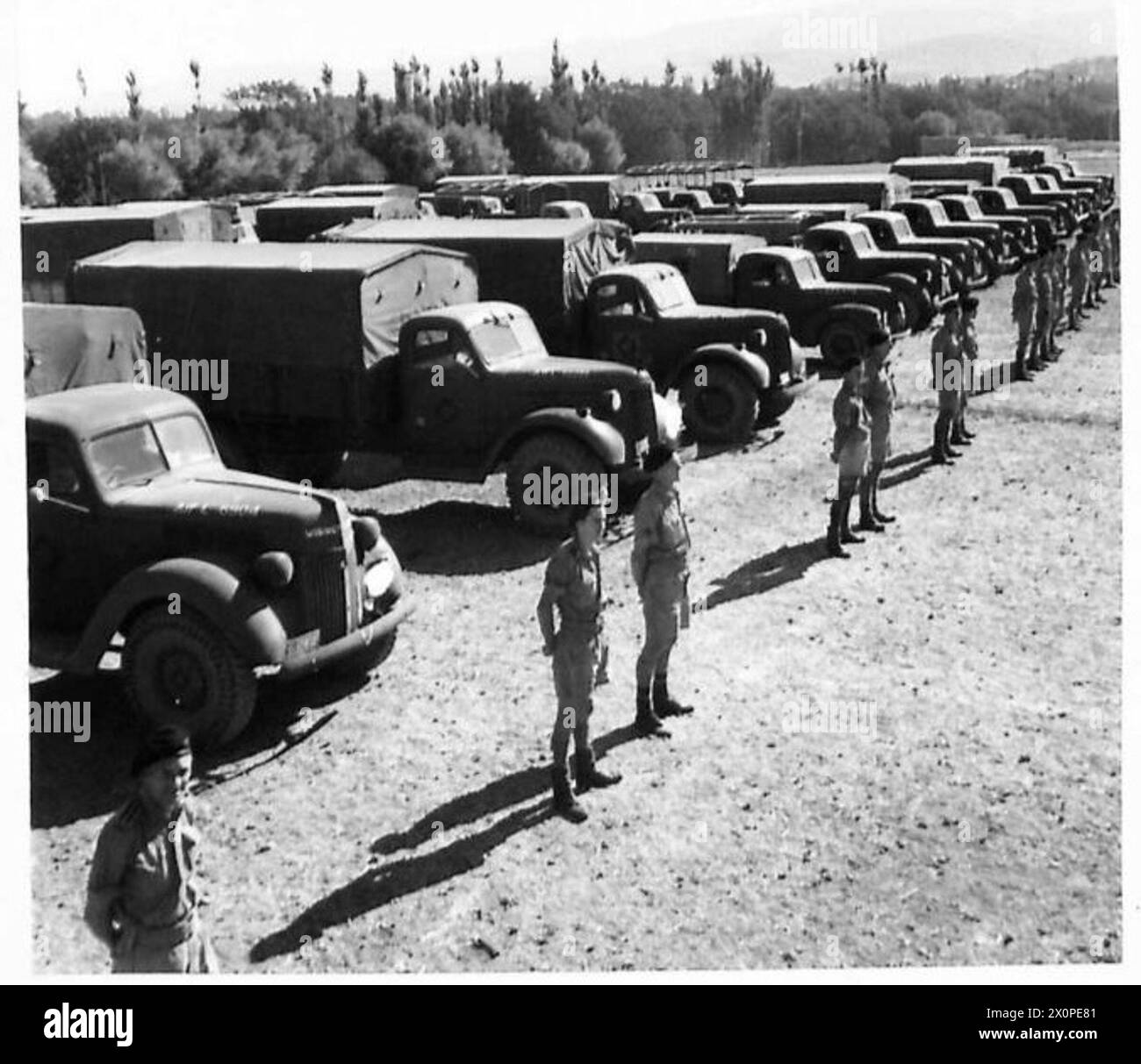 INSPECTION OF ARMOURED VEHICLES - Motor trucks of the Regiment lined up