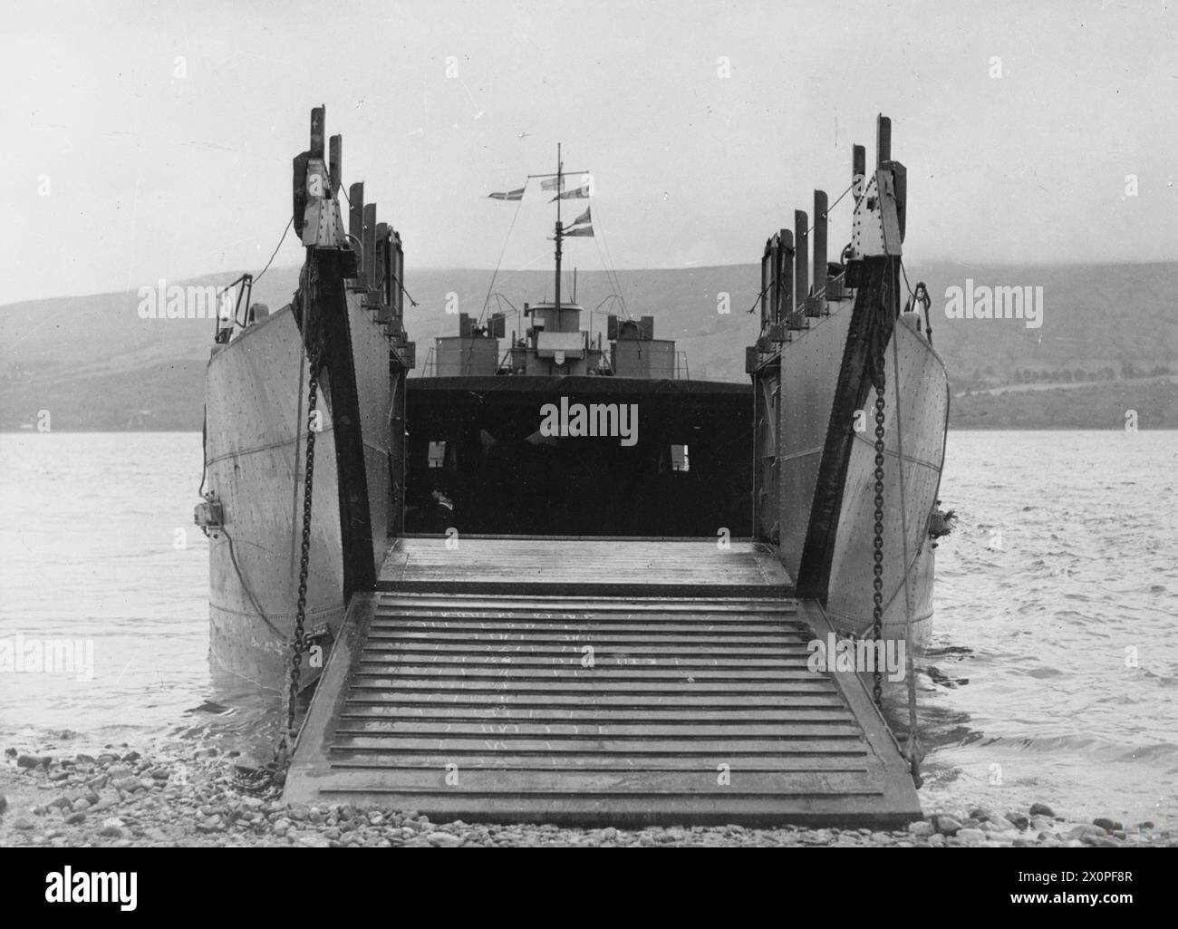 LCT (2) landing craft in Inveraray, Scotland, October 1942, shown from ...