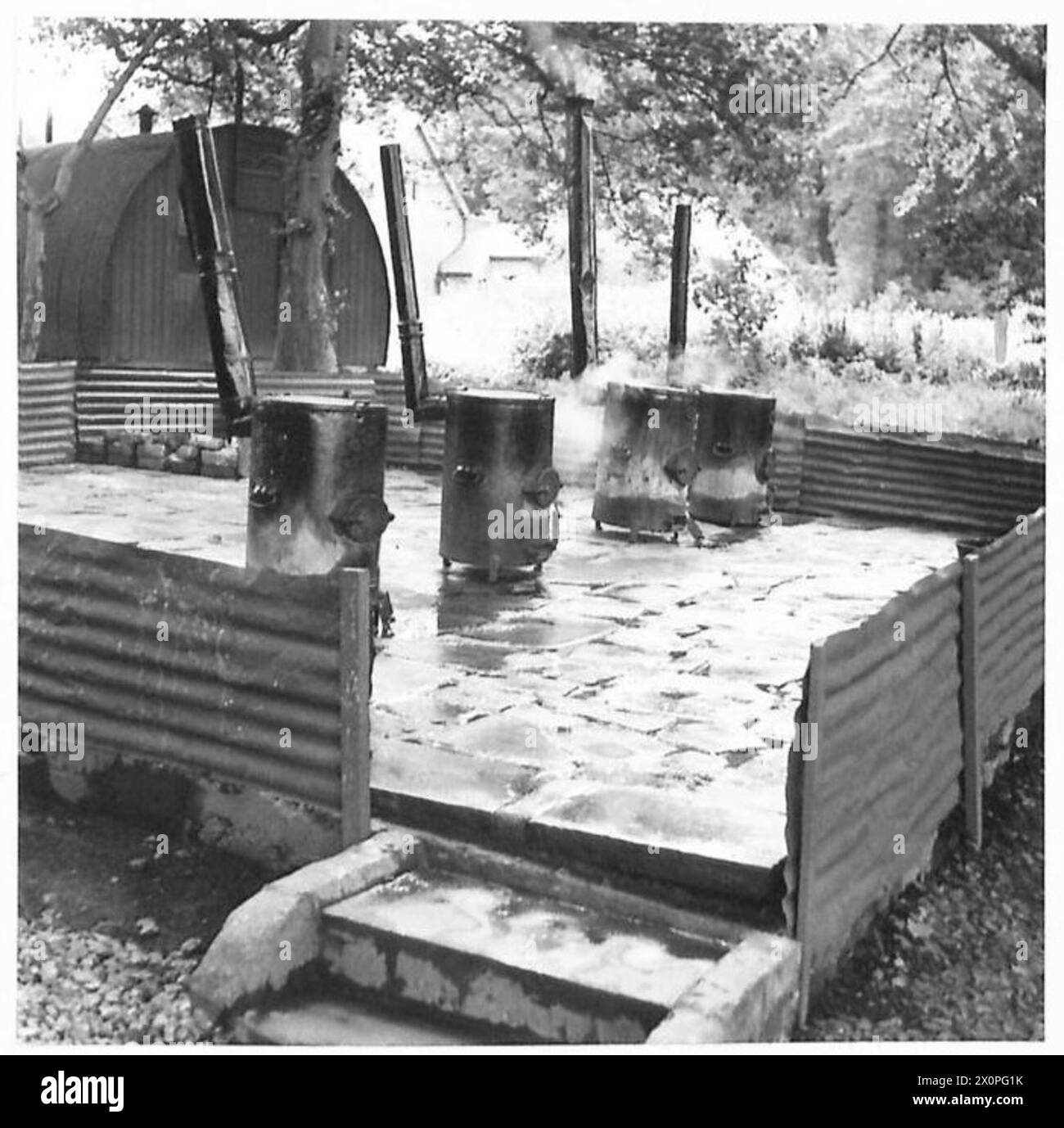 MODEL DEMONSTRATION HUTS - Stand for auxiliary Soya Stoves Photographic negative , British Army Stock Photo