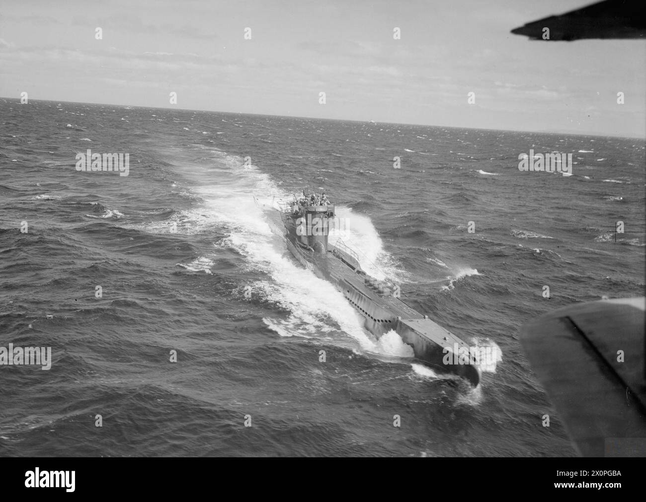 On 19 May 1945, fifteen German U-boats surrendered at Loch Eriboll, Scotland, escorted by Royal Navy ships and aircraft, led by U-278. Stock Photo