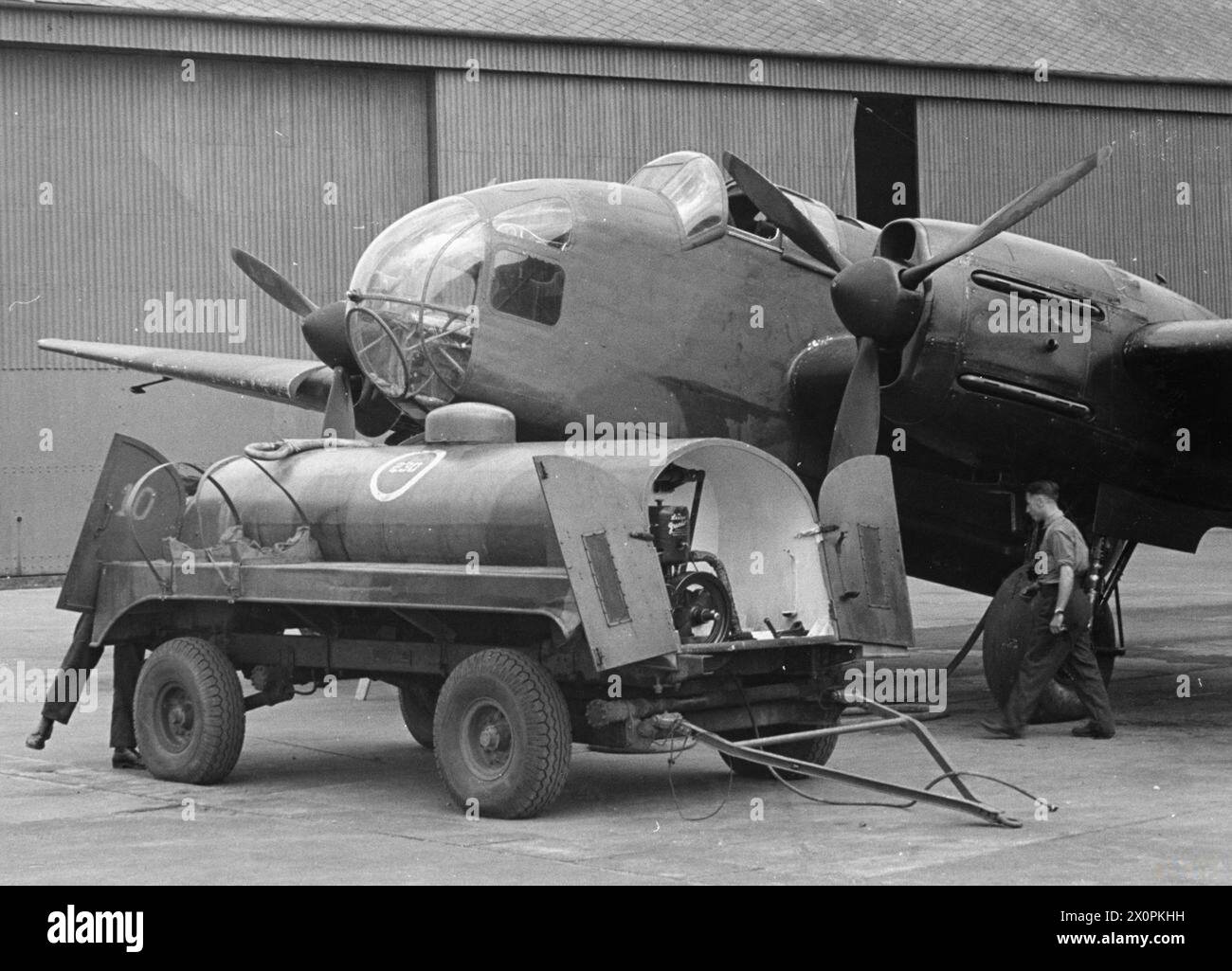 Refulled A Handley Page Hereford bomber is refuelled at an RAF station in 1940 ...