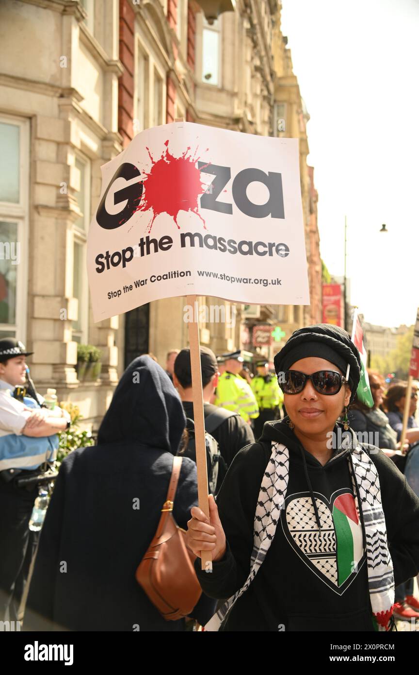 Russell square, London, UK. 13th Apr, 2024. Thousands march to stop arming Israel and stop the Genocide in Gaza. We will not be silent stop bombing Palestine in London, UK. Credit: See Li/Picture Capital/Alamy Live News Stock Photo