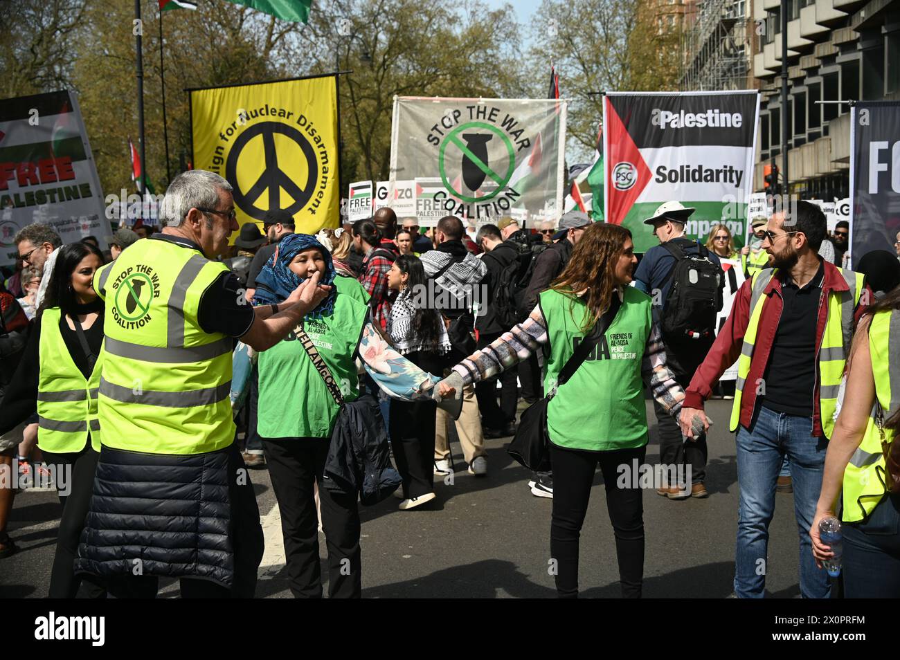 Russell square, London, UK. 13th Apr, 2024. Thousands march to stop arming Israel and stop the Genocide in Gaza. We will not be silent stop bombing Palestine in London, UK. Credit: See Li/Picture Capital/Alamy Live News Stock Photo