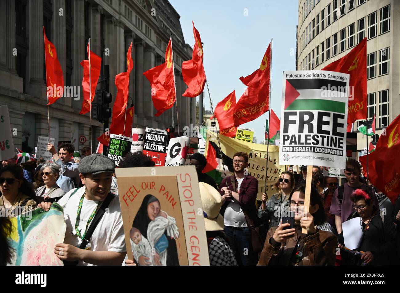 Russell square, London, UK. 13th Apr, 2024. Thousands march to stop arming Israel and stop the Genocide in Gaza. We will not be silent stop bombing Palestine in London, UK. Credit: See Li/Picture Capital/Alamy Live News Stock Photo