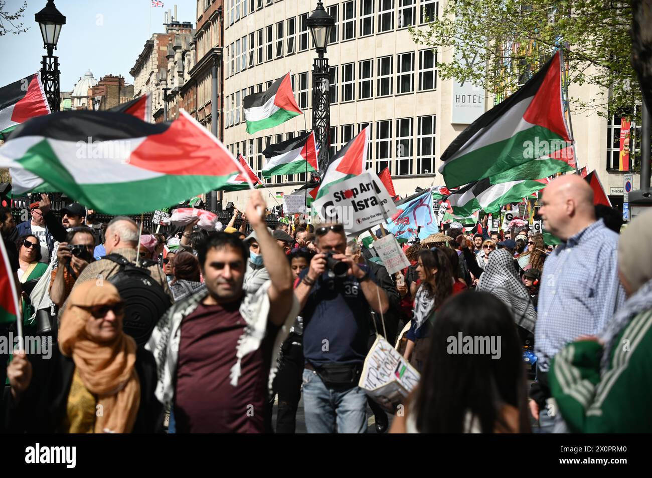 Russell square, London, UK. 13th Apr, 2024. Thousands march to stop arming Israel and stop the Genocide in Gaza. We will not be silent stop bombing Palestine in London, UK. Credit: See Li/Picture Capital/Alamy Live News Stock Photo