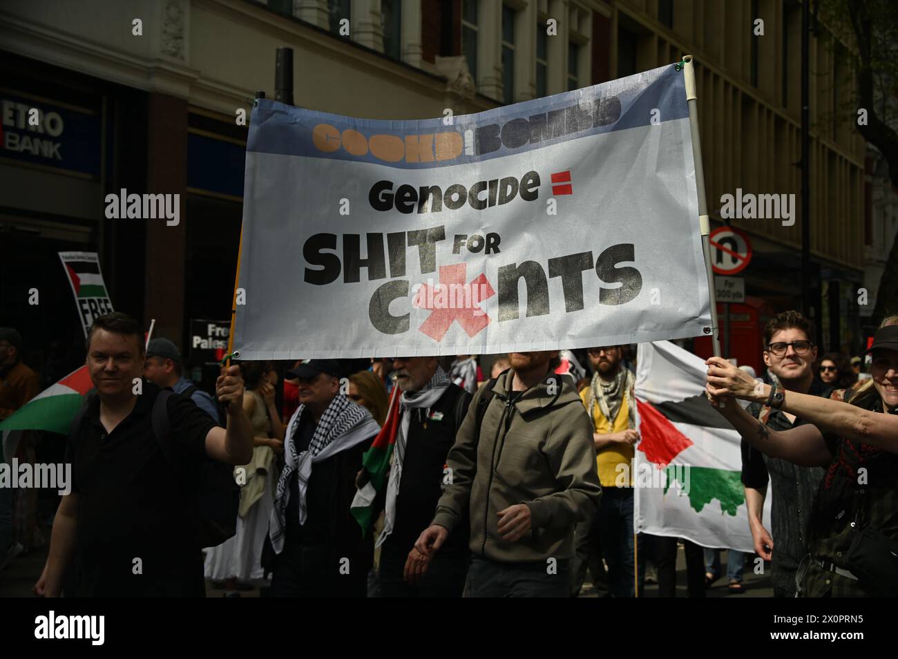 Russell square, London, UK. 13th Apr, 2024. Thousands march to stop arming Israel and stop the Genocide in Gaza. We will not be silent stop bombing Palestine in London, UK. Credit: See Li/Picture Capital/Alamy Live News Stock Photo