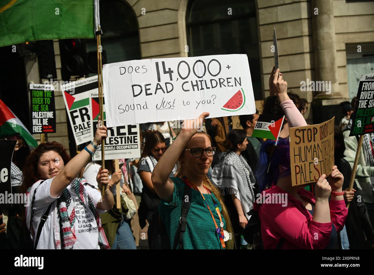 Russell square, London, UK. 13th Apr, 2024. Thousands march to stop arming Israel and stop the Genocide in Gaza. We will not be silent stop bombing Palestine in London, UK. Credit: See Li/Picture Capital/Alamy Live News Stock Photo