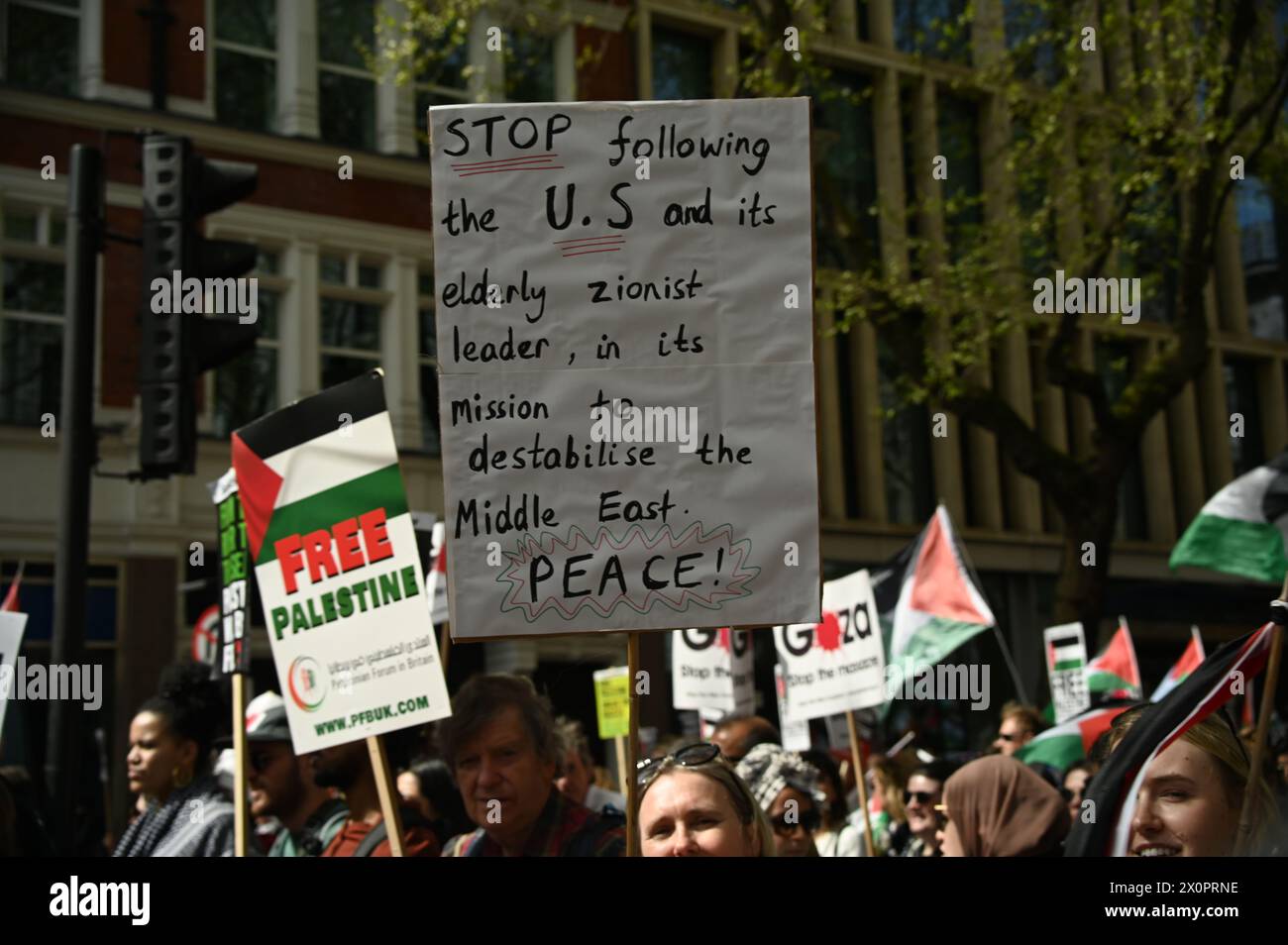 Russell square, London, UK. 13th Apr, 2024. Thousands march to stop arming Israel and stop the Genocide in Gaza. We will not be silent stop bombing Palestine in London, UK. Credit: See Li/Picture Capital/Alamy Live News Stock Photo