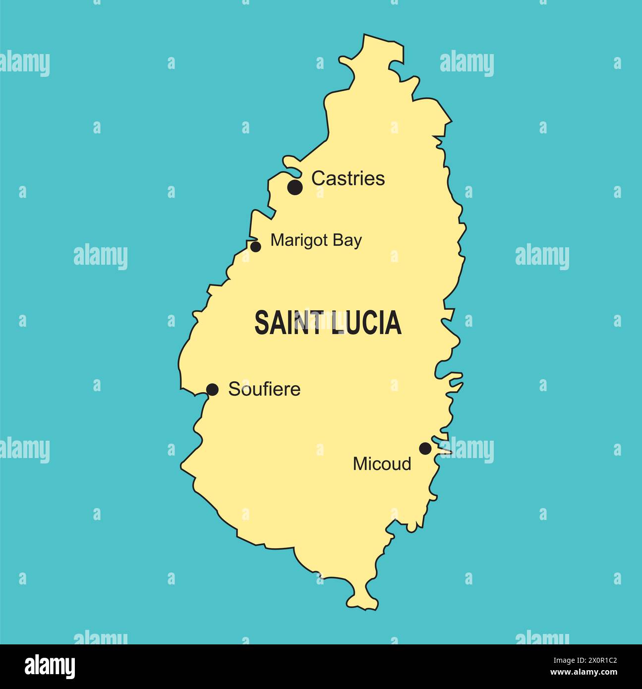 Saint Lucia map vector isolated - Saint Lucia Map Vector Isolated On White Background 2X0R1C2 