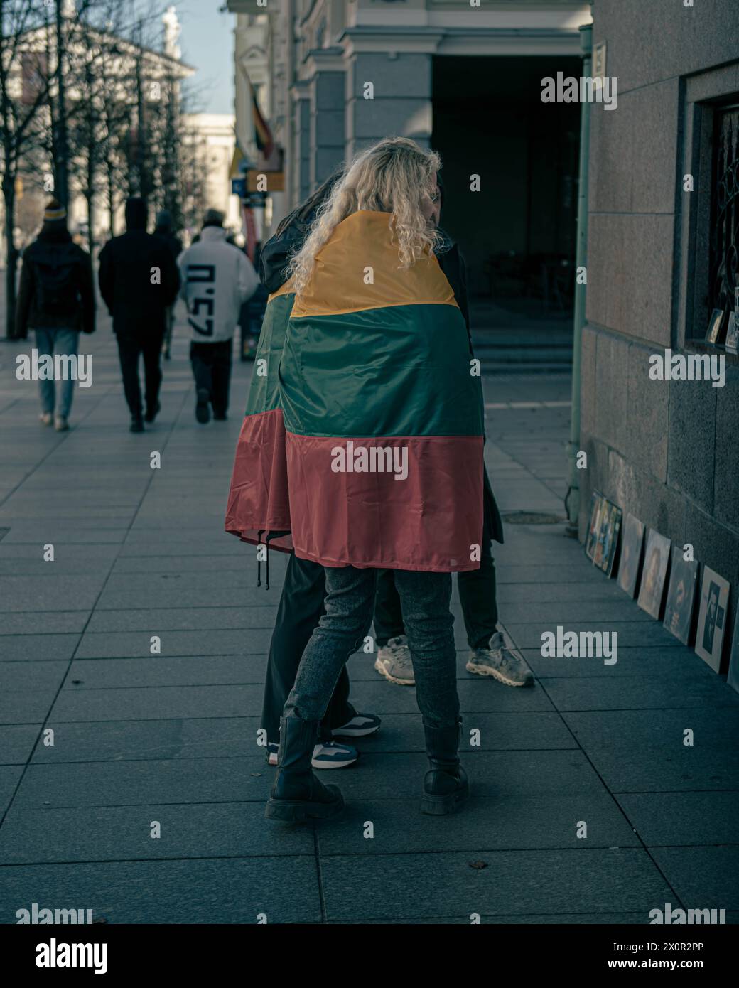 Girl wearing Lithuanian flag Stock Photo