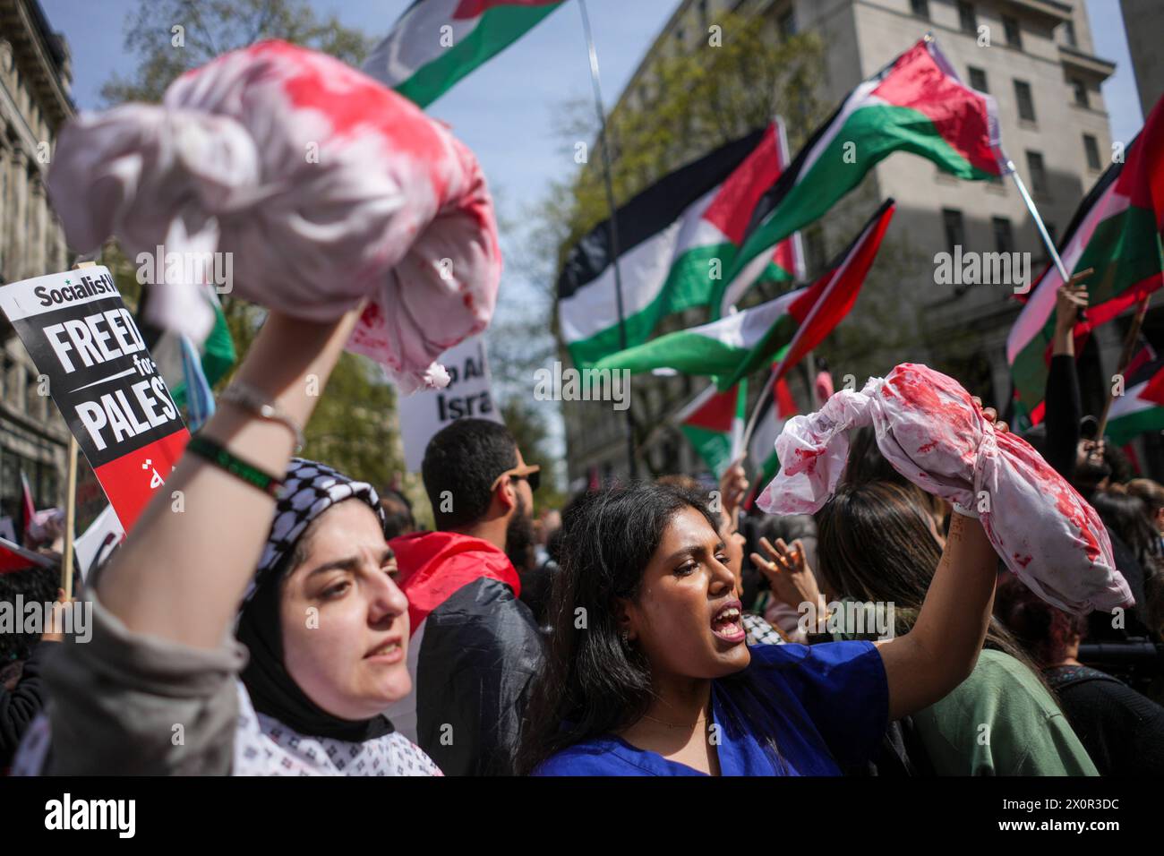 People take part in a pro-Palestine march in central London organised
