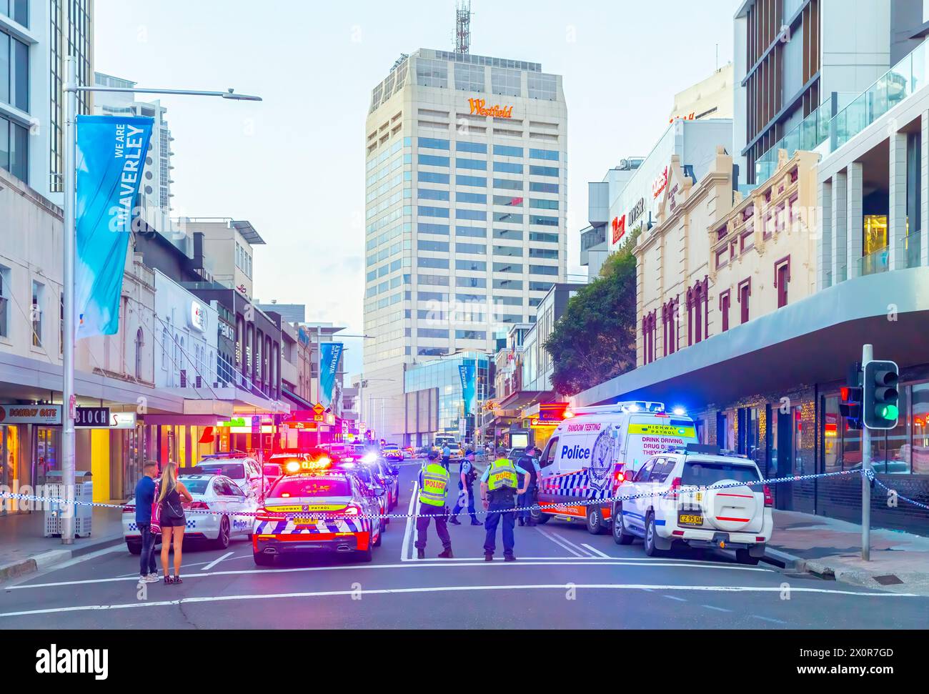 Sydney, Australia. 13 April 2024. A heavy police presence and lockdown has occurred at the Westfield shopping centre in Bondi Junction after a knife-wielding assassin attacked shoppers. Seven victims are confirmed dead, including the attacker, with another seven in critical condition in hospital. Credit: Robert Wallace / Wallace Media Network / Alamy Live News Stock Photo