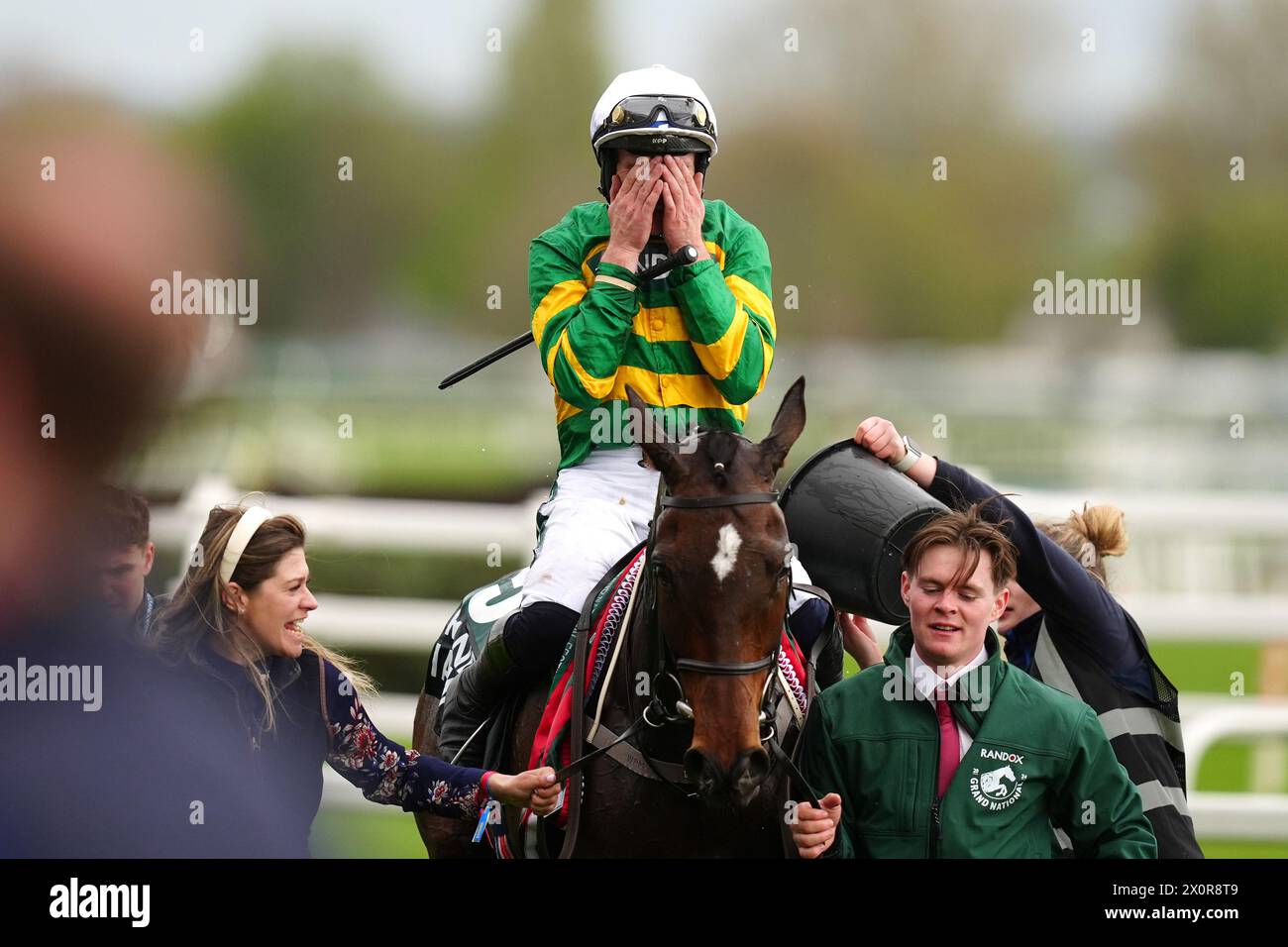 Paul Townend Celebrates Winning The Randox Grand National Handicap