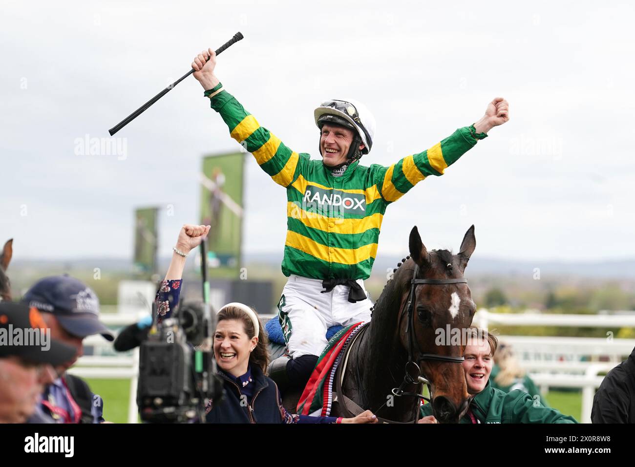 Paul Townend Celebrates Winning The Randox Grand National Handicap