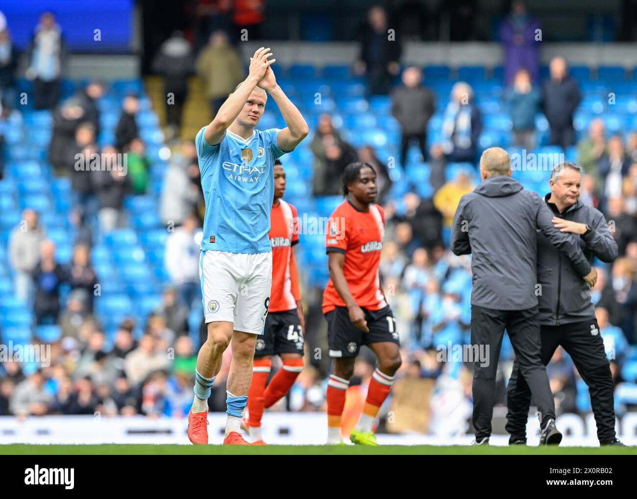 Erling Haaland of Manchester City claps fans at full time, during 