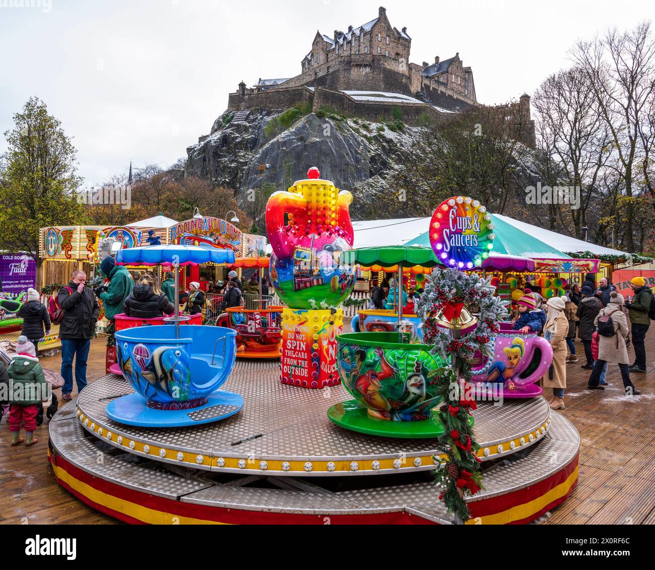 Christmas 2022 - Cup and Saucer fairground ride, with Edinburgh Castle ...