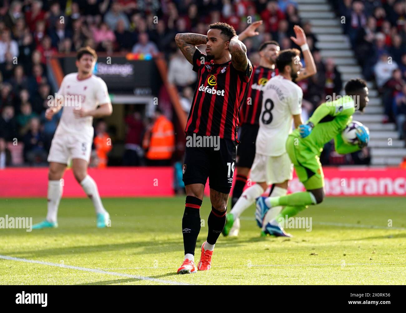 Bournemouth's Justin Kluivert reacts to a missed chance during the Premier League match at the Vitality Stadium, Bournemouth. Picture date: Saturday April 13, 2024. Stock Photo