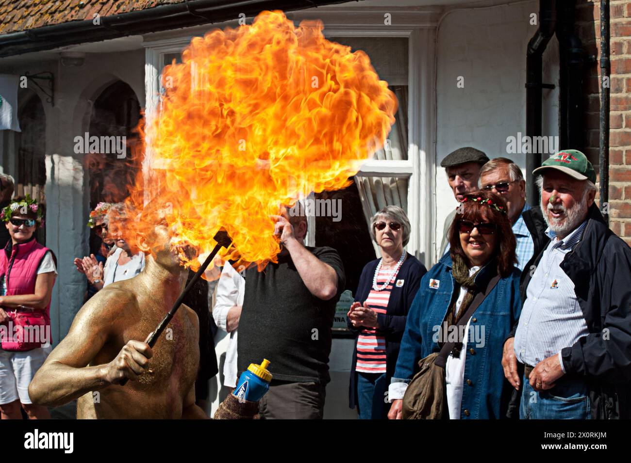Fire Eater at the Jack in the Green Festival 2014, Hastings UK Stock Photo