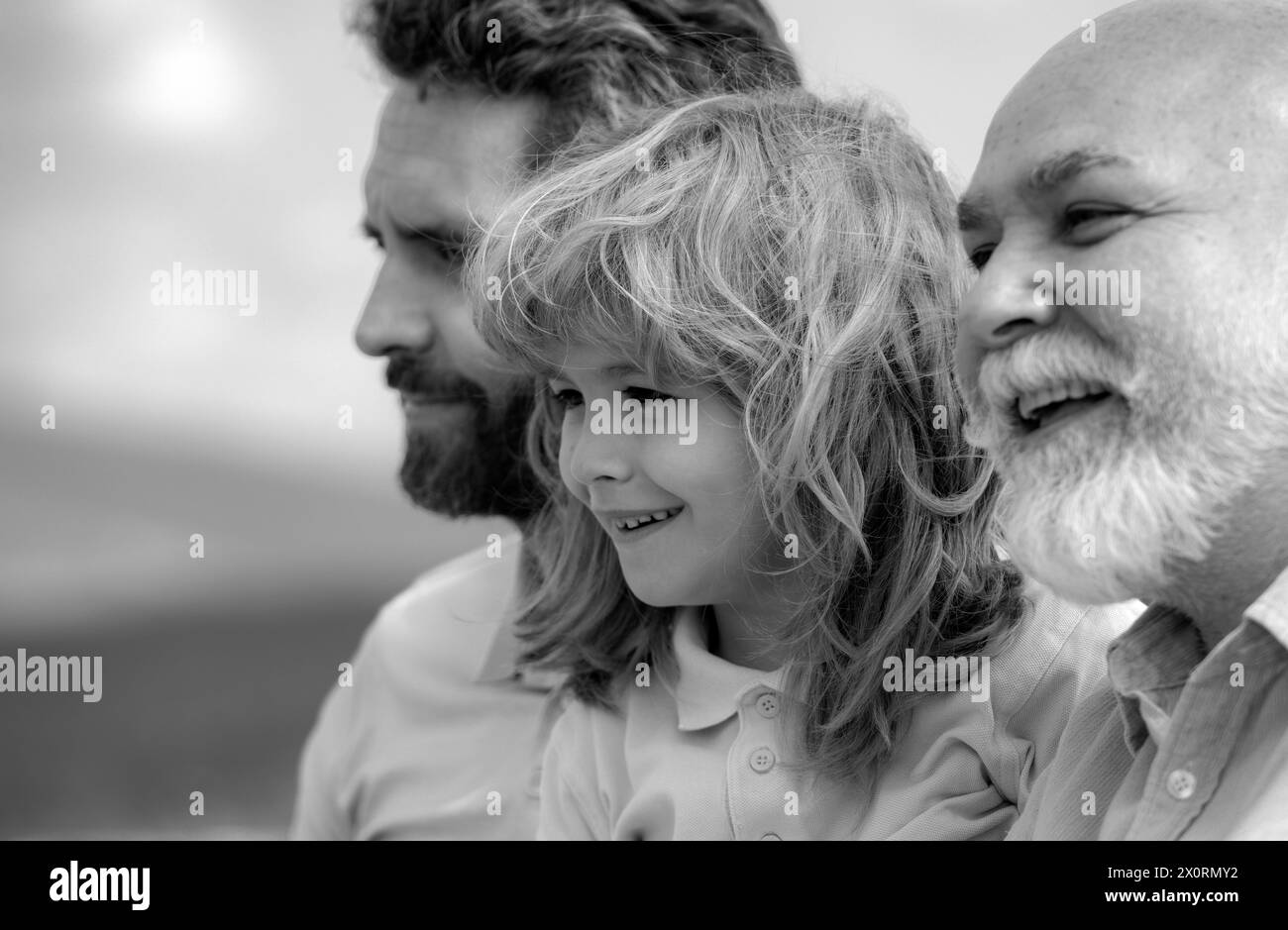 Men generation portrait of grandfather father and son child. Fathers day. Men in different ages