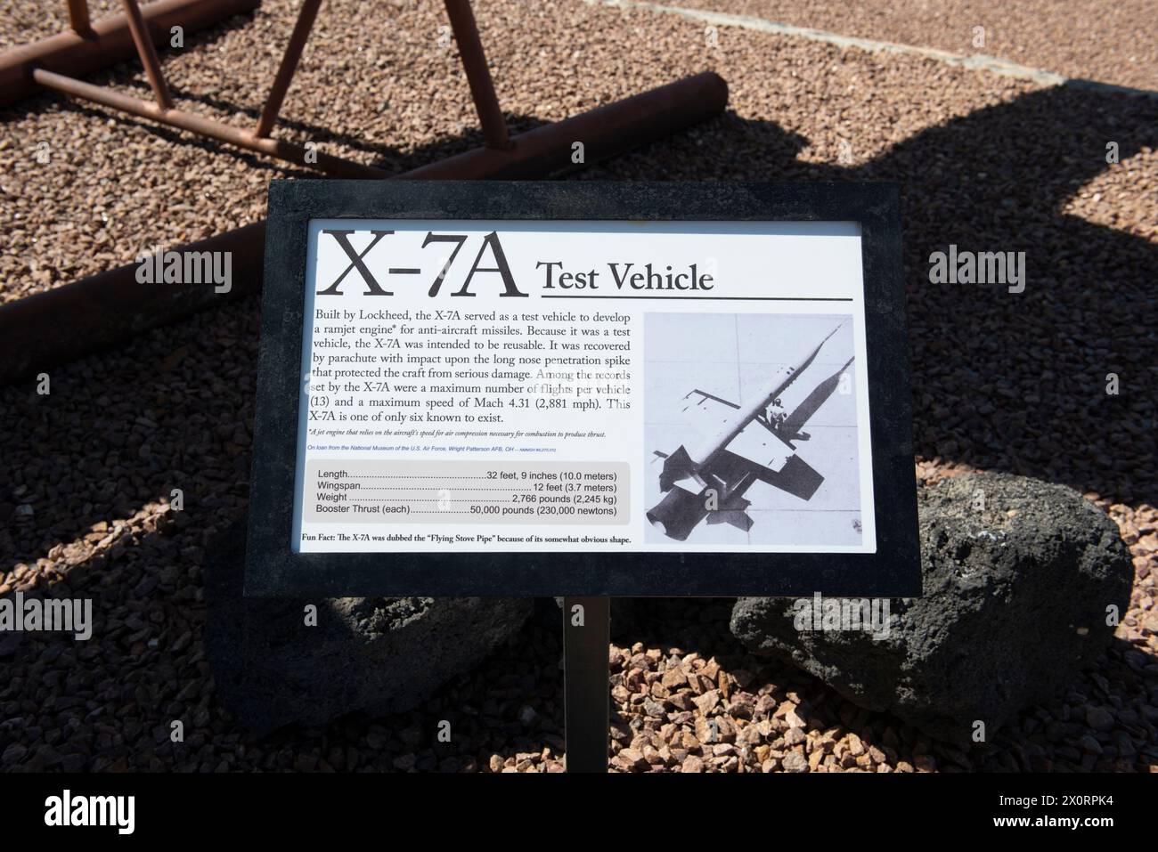X-7A Rocket information plaque at the Museum of Space History in Alamogordo, NM, USA Stock Photo