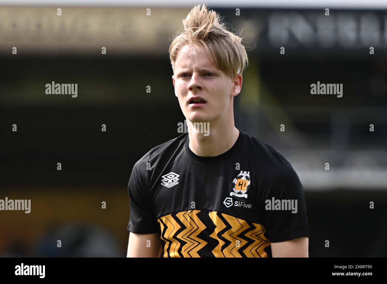 George Scales (38 Cambridge United) prior to the Sky Bet League 1 match between Cambridge United and Charlton Athletic at the Cledara Abbey Stadium, Cambridge on Friday 12th April 2024. (Photo: Kevin Hodgson | MI News) Credit: MI News & Sport /Alamy Live News Stock Photo