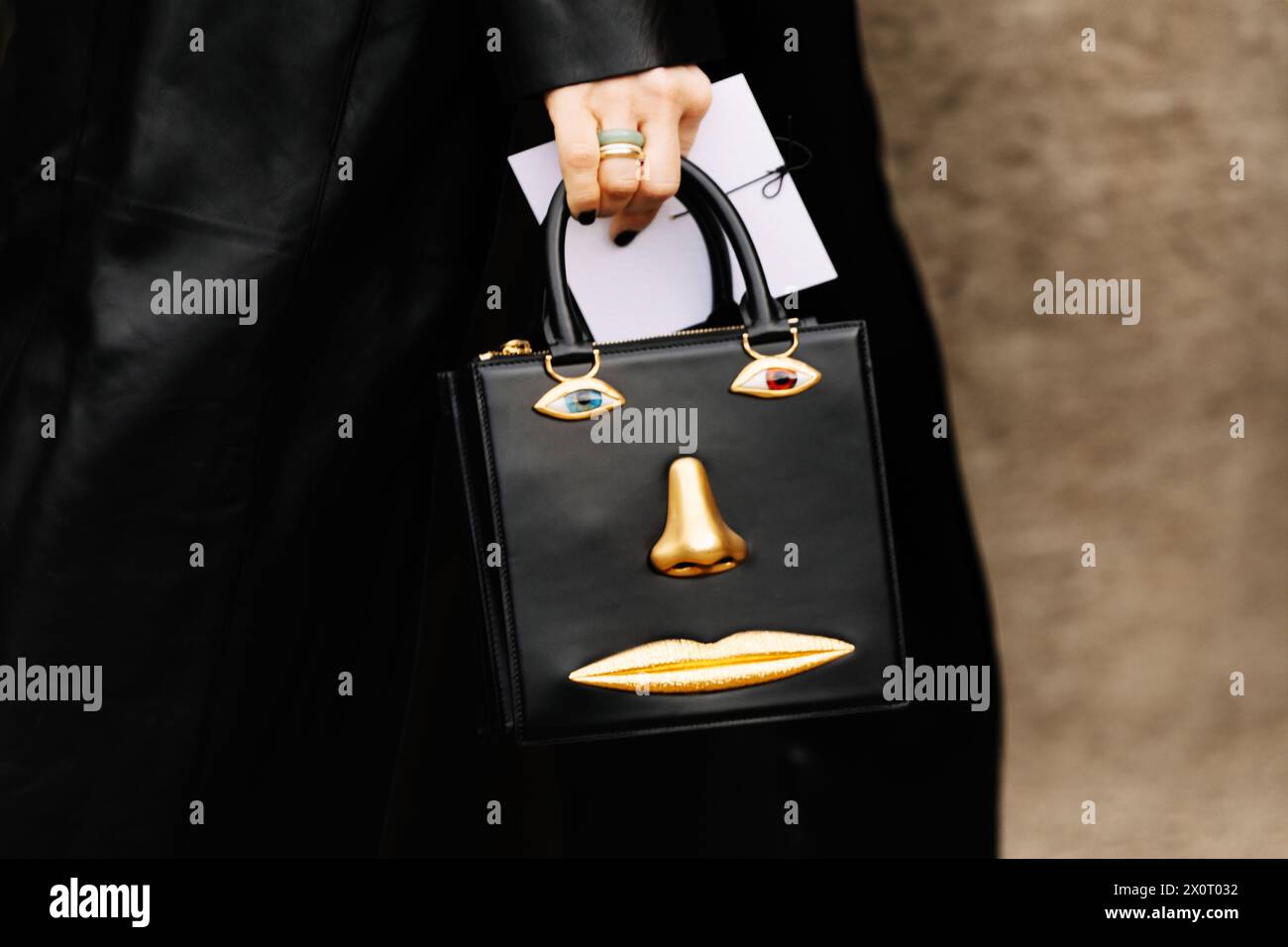 Paris, France January, 22, 2024 woman wears anatomy jewelry