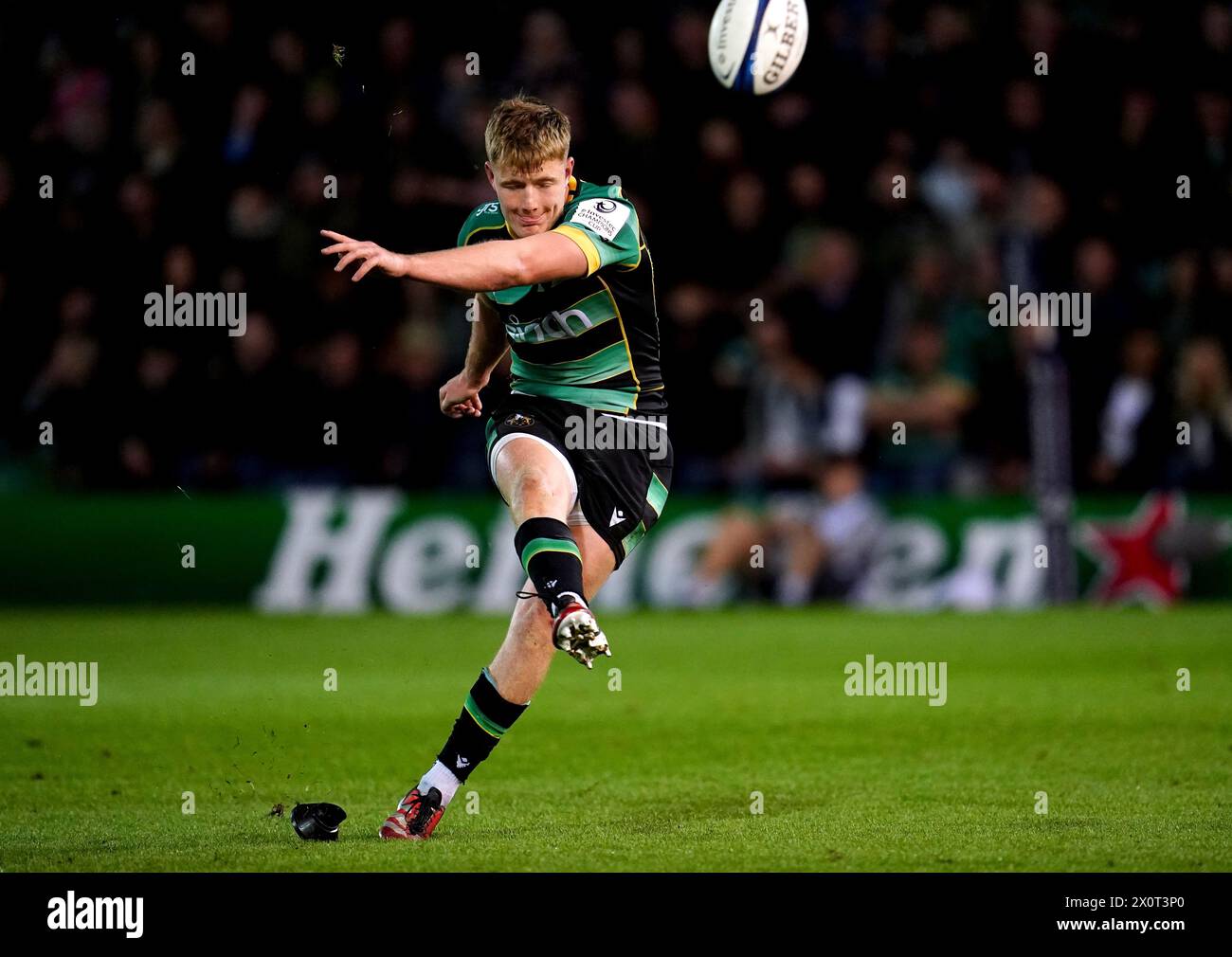 Northampton Saints' Fin Smith scores a conversion during the Investec ...
