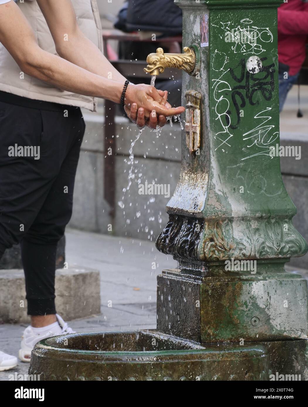 Milan, Italy. 13th Apr, 2024. The widows are the typical fountains of Milan, so called because the incessant trickle of water that flows is compared to the crying of a widow. Credit: Independent Photo Agency/Alamy Live News Stock Photo