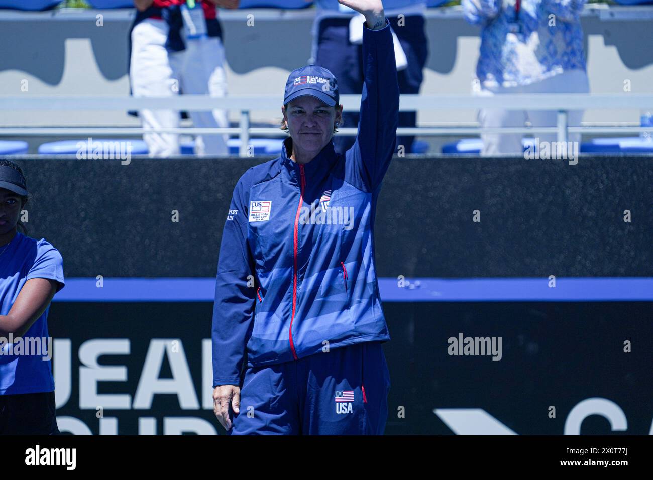 Orlando, Florida, April 13, 2024, USA Captain Lindsay Davenport waving to the crowd during the 2024 Billie Jean King Cup at the USTA National Campus. (Photo Credit: Marty Jean-Louis) Credit: Sipa USA/Alamy Live News Stock Photo