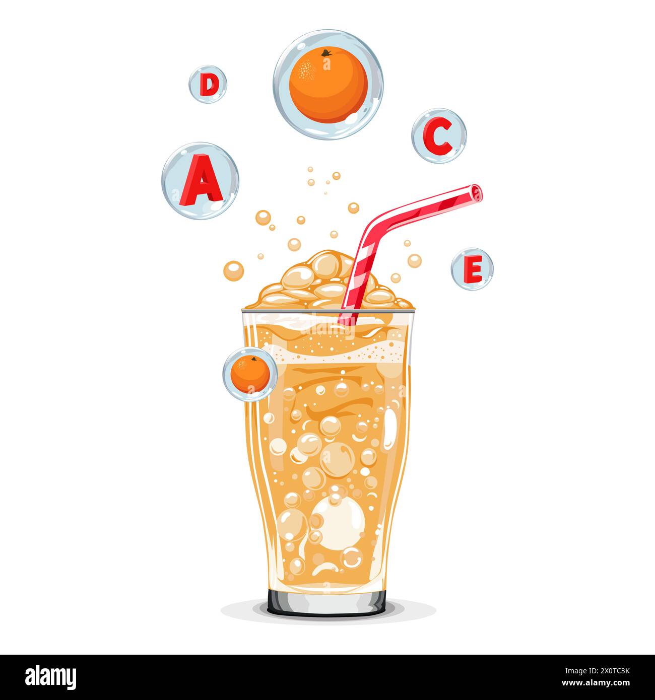Healthy red orange oxygen cocktail with air bubbles. Isolated vector ...