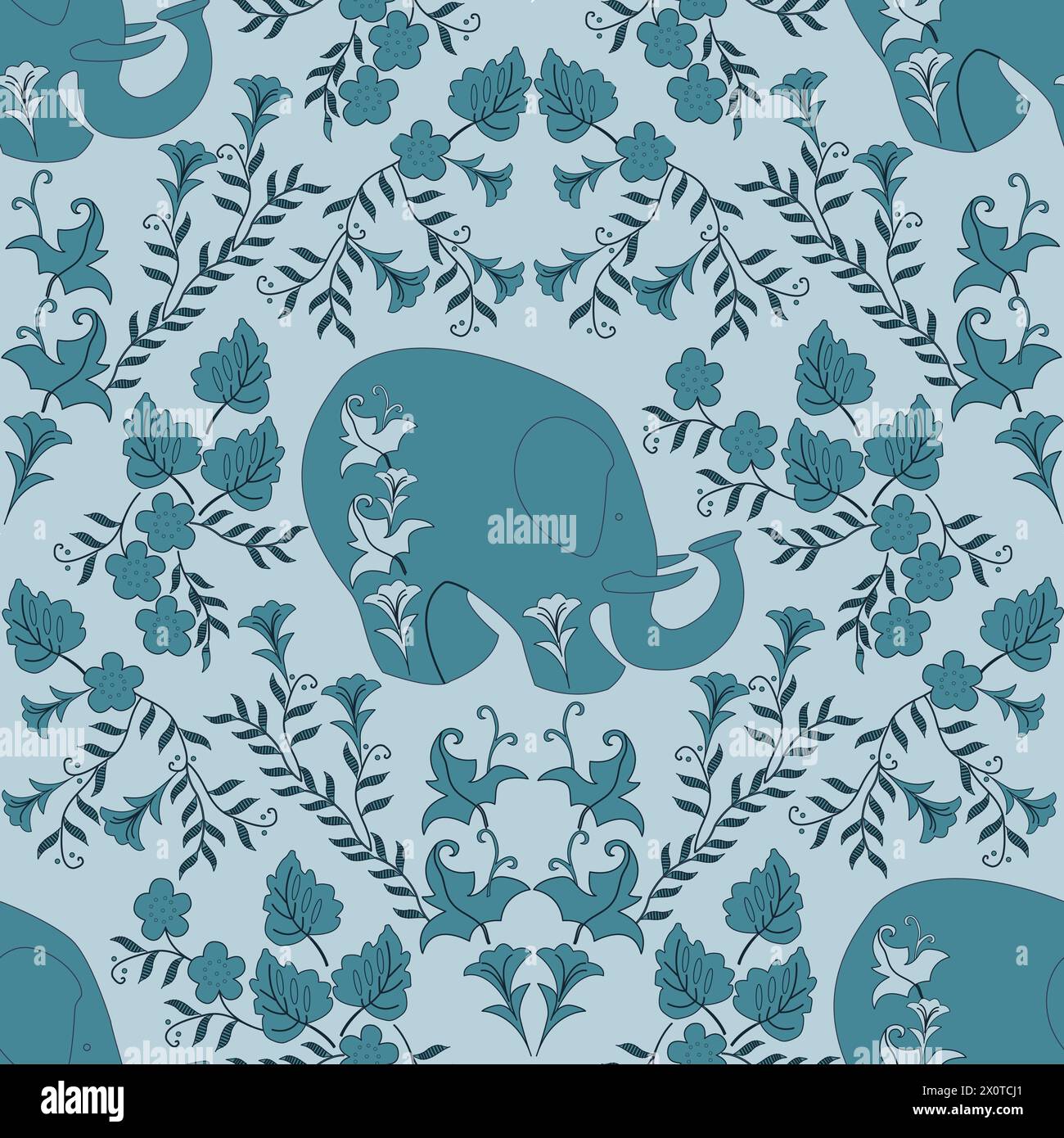 Ethnic oriental seamless vector pattern with elephant in folk style. Stock Vector
