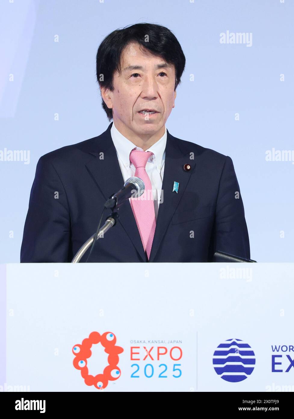 Tokyo, Japan. 13th Apr, 2024. Japanese Economy, Trade and Industry Minister Ken Saito delivers a speech at the one year to go event for the Expo 2025 Osaka, Kansai in Tokyo on Saturday, April 13, 2024. Expo organizer unveiled official uniforms. (photo by Yoshio Tsunoda/AFLO) Stock Photo